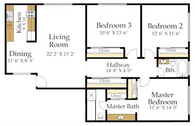 Three Bedroom Floorplan Three Bedroom Floorplan at Atrium At West Covina, CA