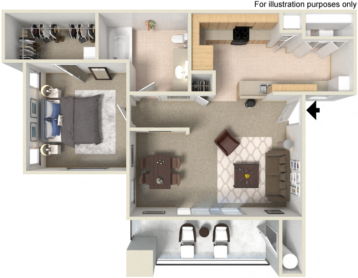 A1 1 Bed 1 Bath Floor Plan at Waterstone Apartments, California