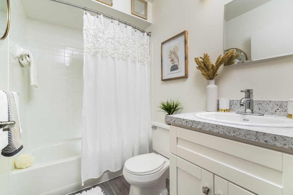 a bathroom with a shower and a sink and a toilet