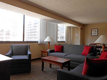 Fully Furnished Corporate Housing Living Room at Reserve Square, Cleveland, OH