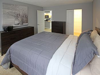 Upgraded Style Bedroom with New Carpet and Closet Doors, at Reserve Square in Cleveland, OH