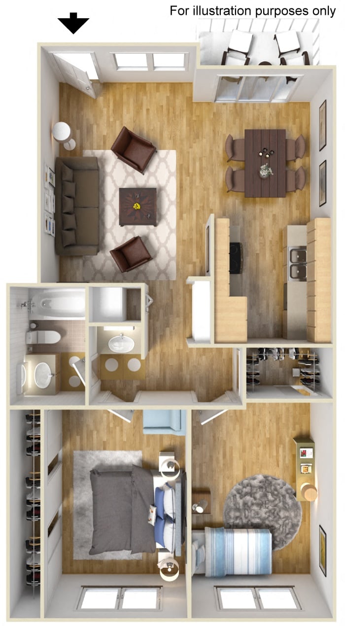 The Village at South Coast 2 Bedroom 1 Bathroom Apartment Floor Plan