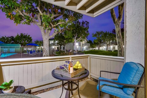 Patio at The Village at South Coast Apartment Homes in Costa Mesa, California.