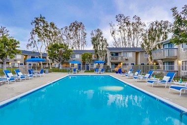 Luxury Swimming Pool at The Village at South Coast Apartment Homes in Costa Mesa, California.