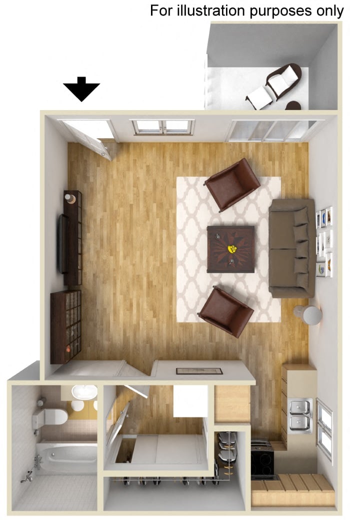 The Village at South Coast Studio Apartment Floor Plan