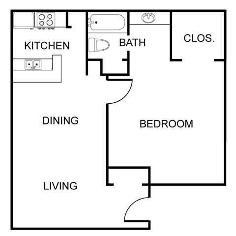 1 bed 1 bath floor plan at Rock 35, Round Rock, TX, 78681