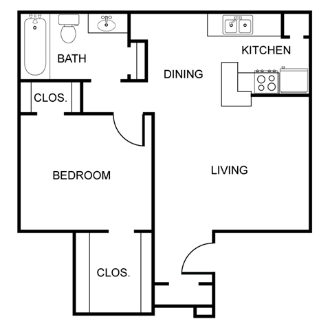 1 bed 1 bath floor plan A at Rock 35, Round Rock, TX