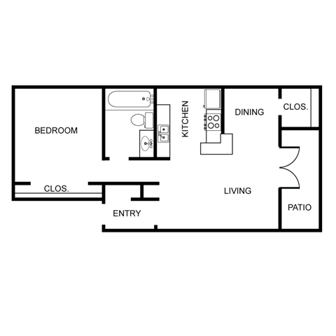 2 bed 1 bath floor plan at Rock 35, Round Rock, Texas