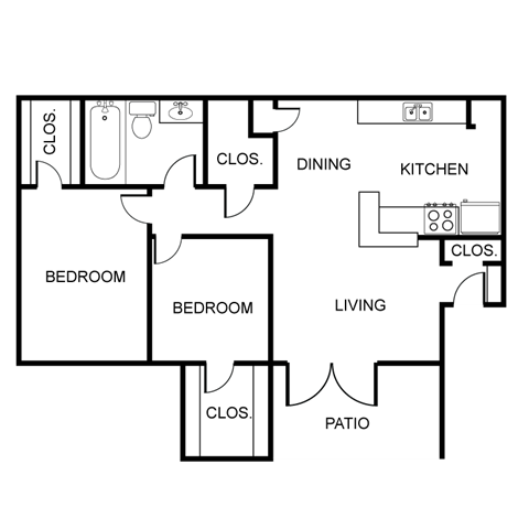 2 bed 2 bath floor plan A at Rock 35, Texas