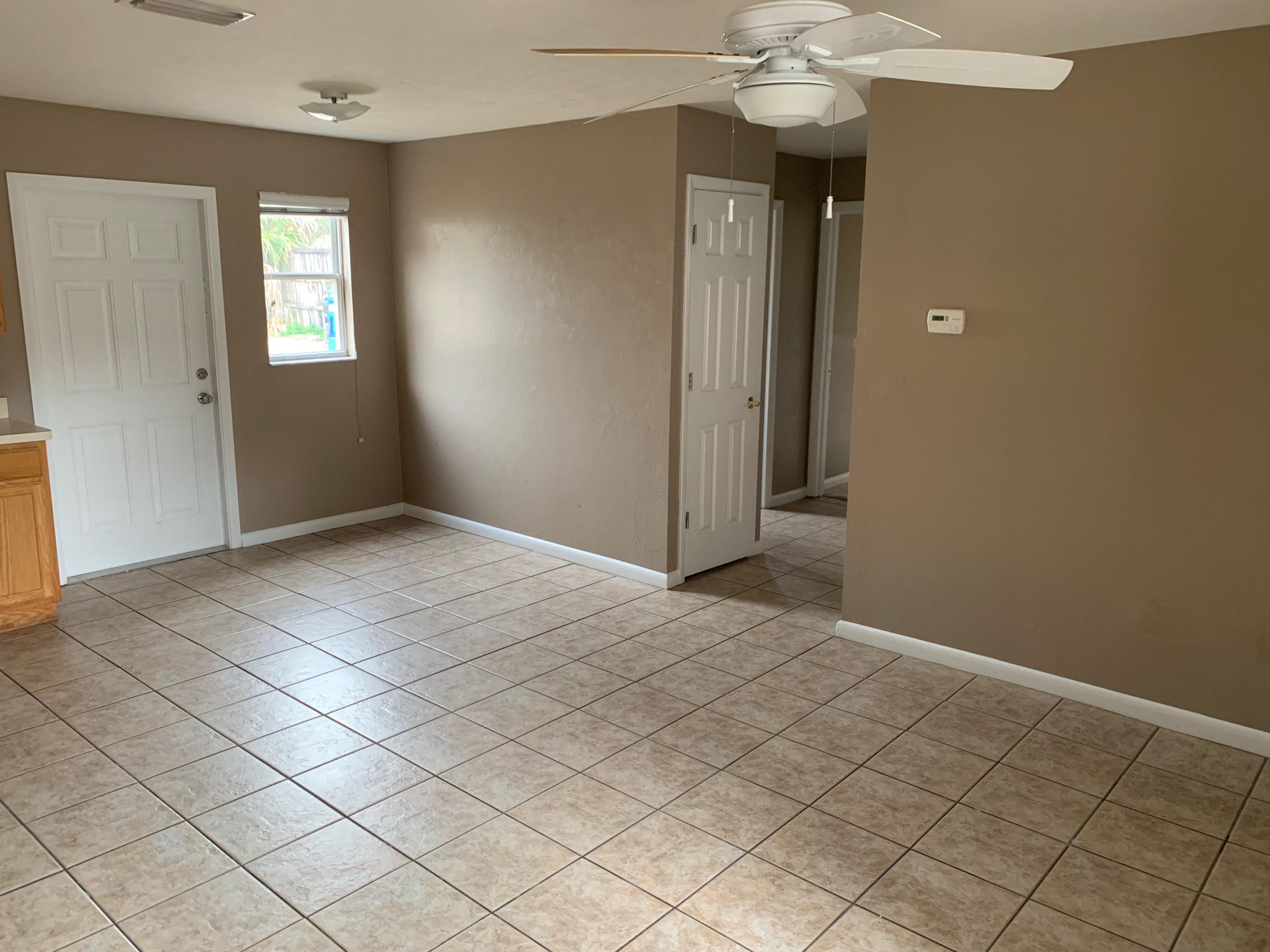 Living room with tile floor