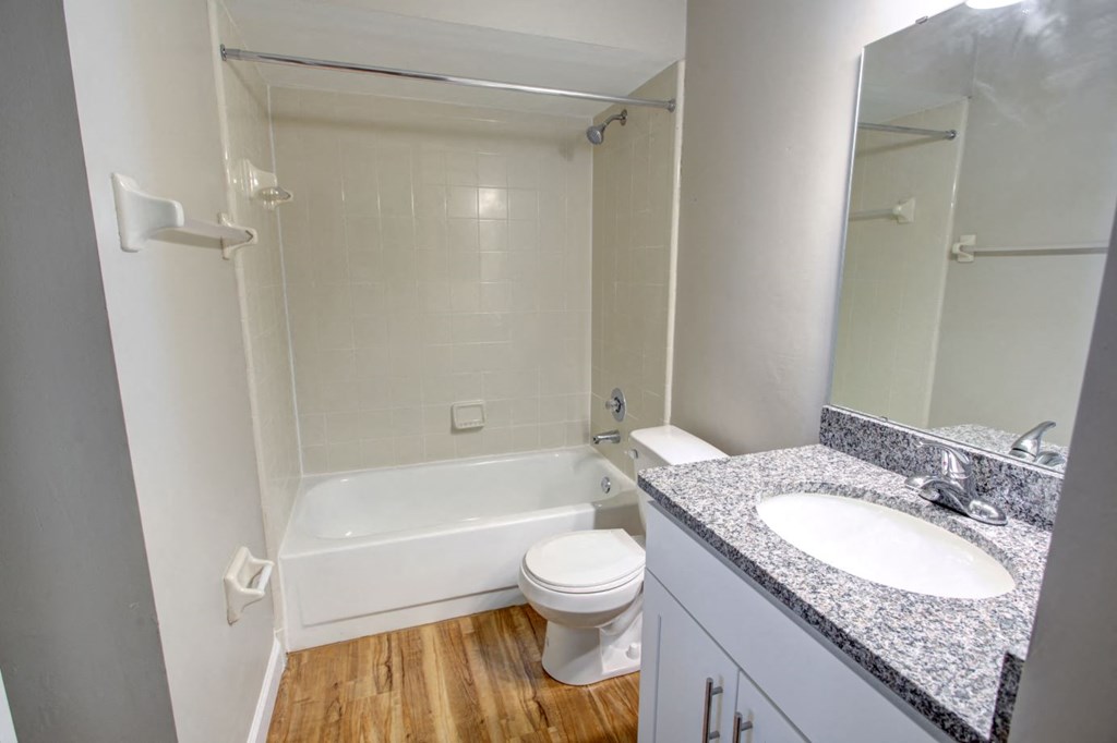 a bathroom with a sink toilet and a bath tub