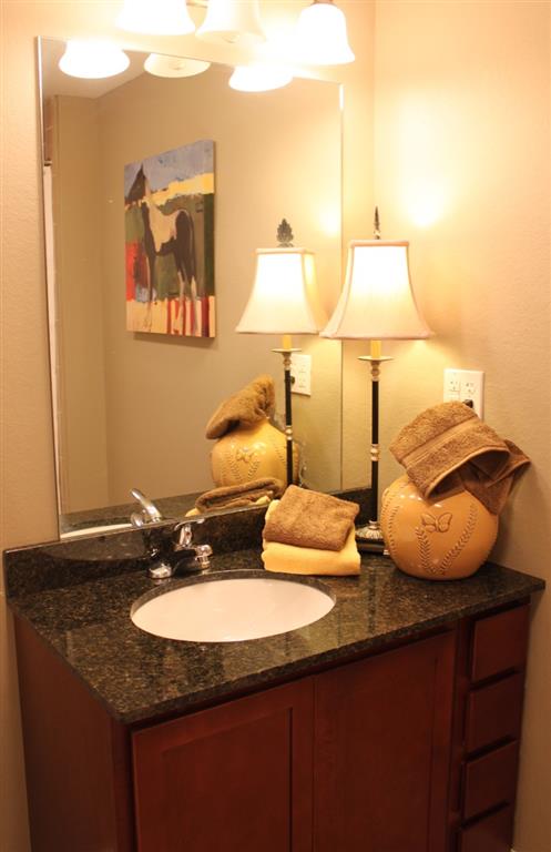 Modern bathroom with granite countertops