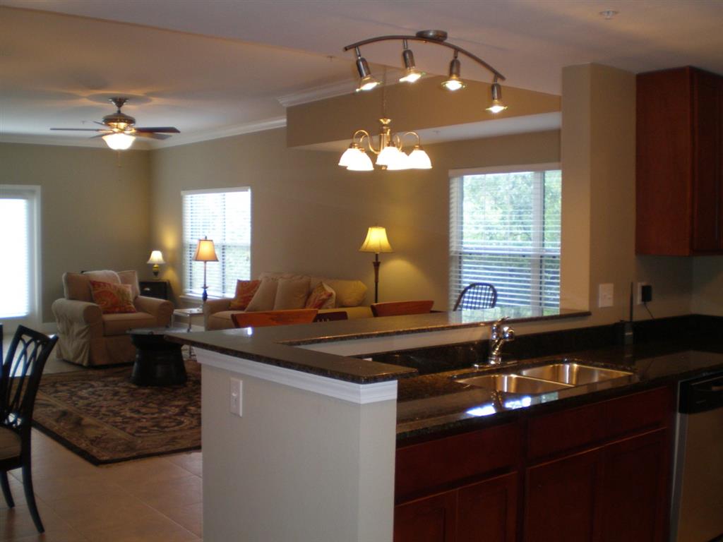 Modern kitchen with open floorplan and spacious living room