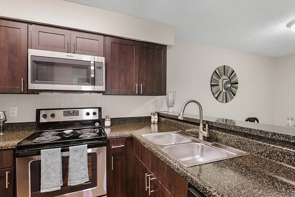 our apartments offer a kitchen with granite counter tops and stainless steel appliances