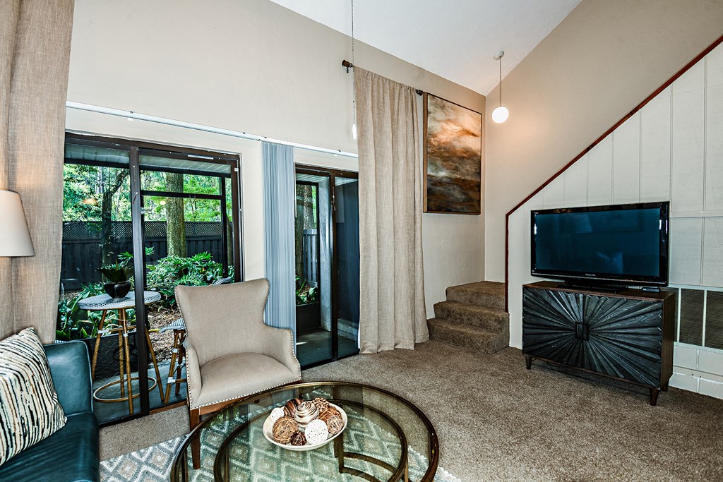 a living room with a couch and a television