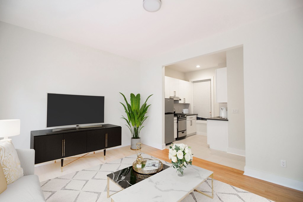 a living room with a couch and a television
