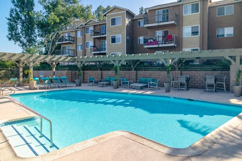 our apartments have a large swimming pool in front of our building