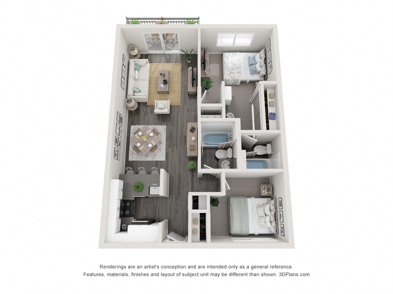 2 BR, 2 BA - Plan A