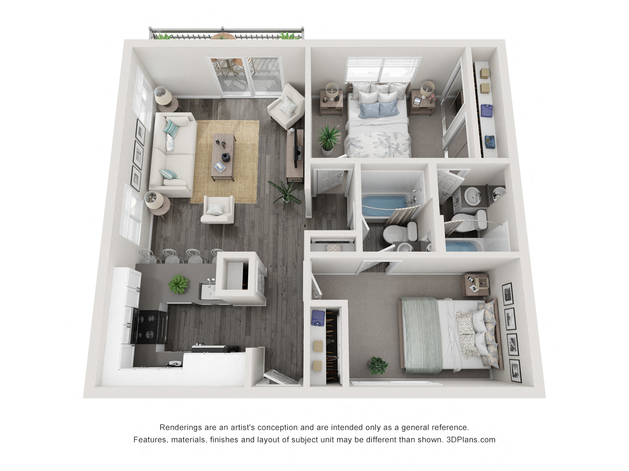 2 BR, 2 BA - Plan C