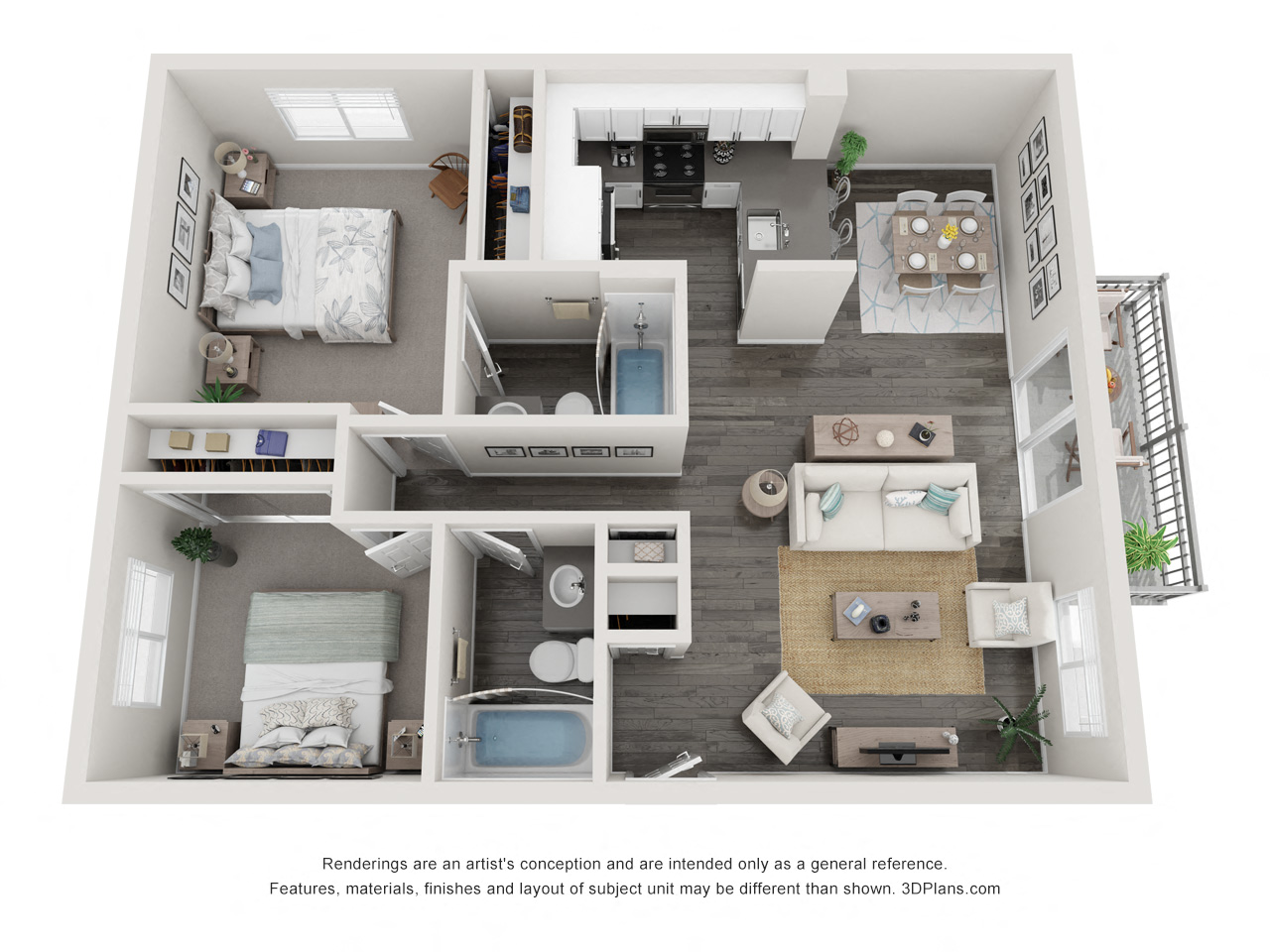 2 BR, 2BA - Plan D