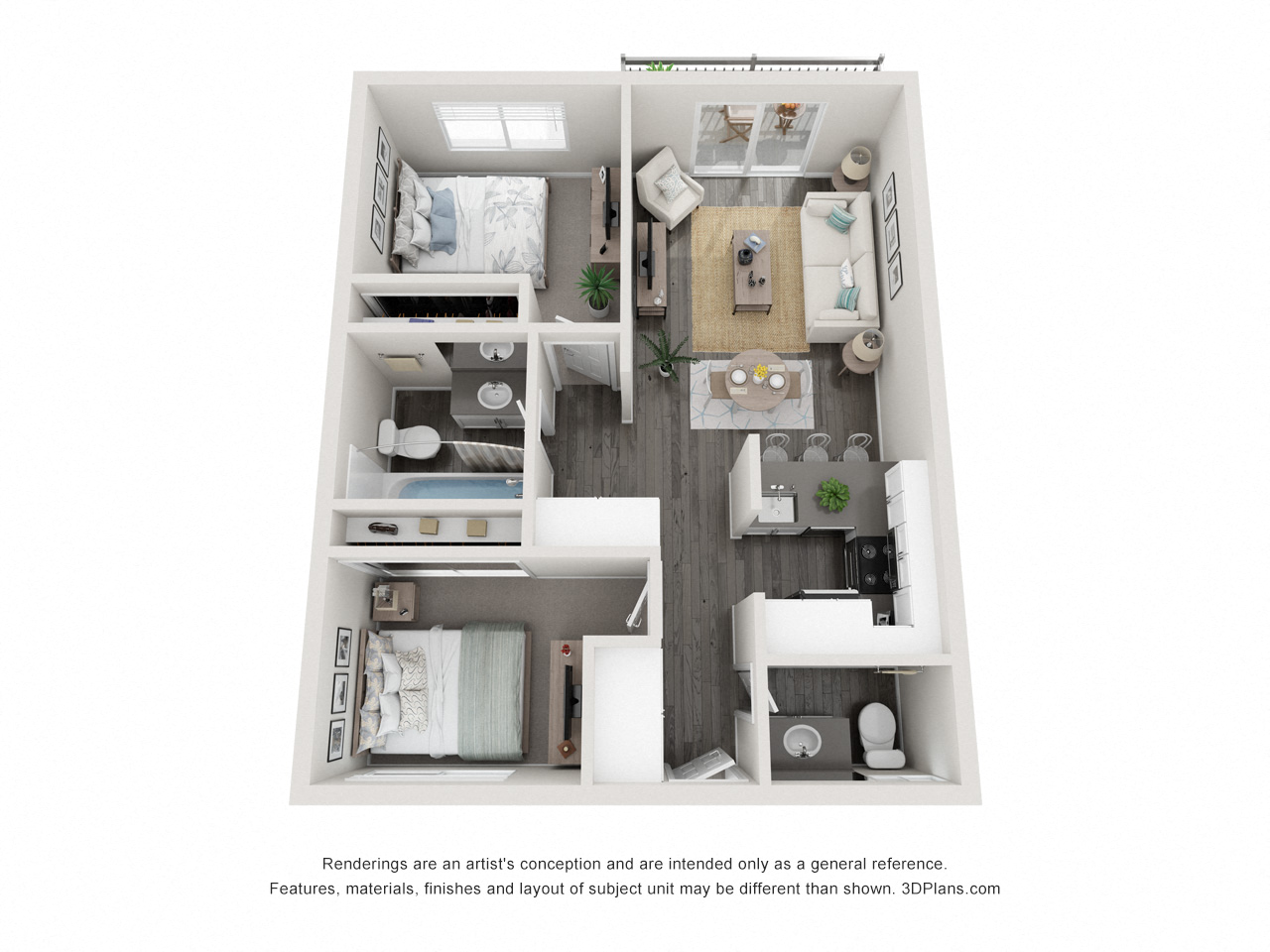 2 BR, 1.5 BA - Plan B