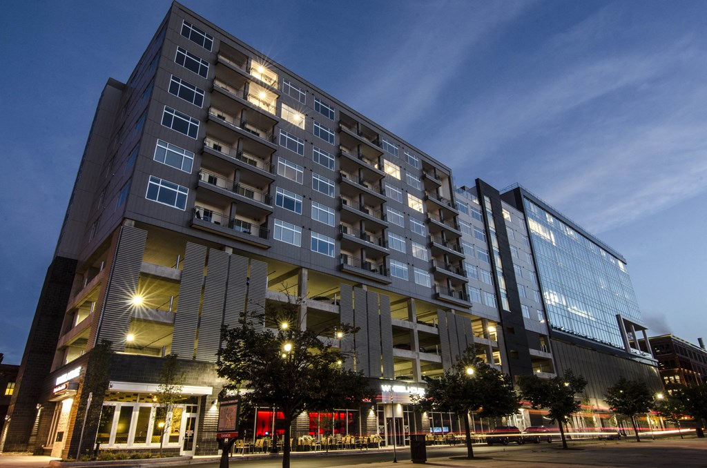 Exterior of Arena Place Apartments in Downtown Grand Rapids