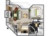 1x1 Bedroom Floorplan with Furniture