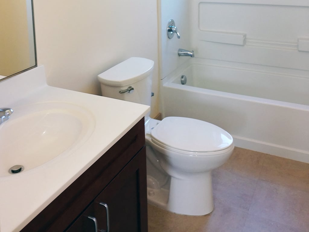 a bathroom with a toilet and a sink and a bath tub
