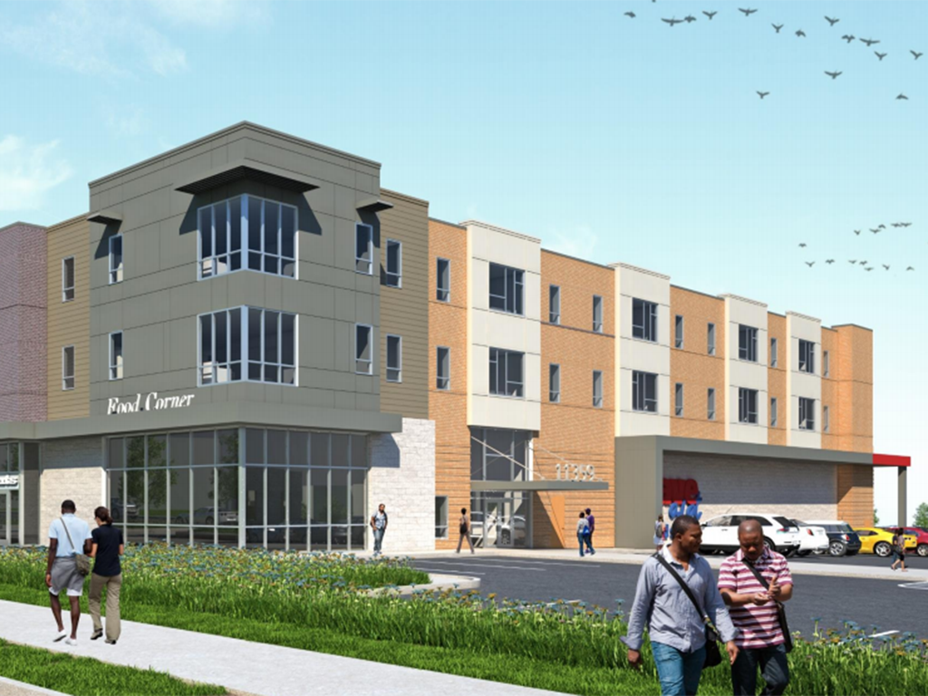 an artist rendering of the proposed building for the park inn apartments
