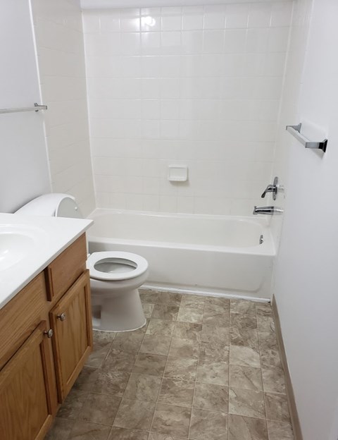 a bathroom with a toilet and a tub and a sink