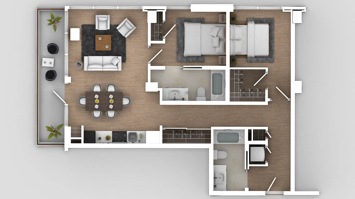 2 Bedroom 2 Bath Dimension