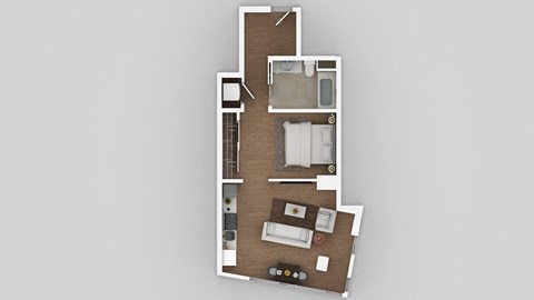 a floor plan of a small apartment with a bedroom and a bathroom