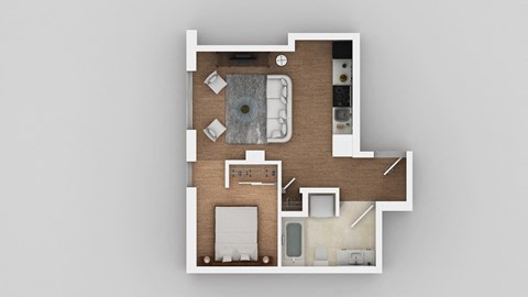 a floor plan of a house with a bedroom and a living room
