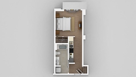 a floor plan of a small apartment with a bedroom and a bathroom