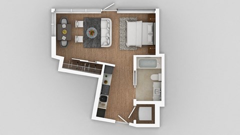 a floor plan of a small apartment with a bedroom and a living room