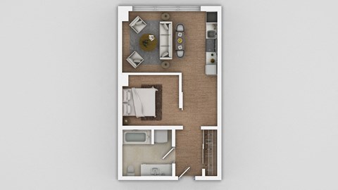 a floor plan of a small apartment with a bedroom and a living room