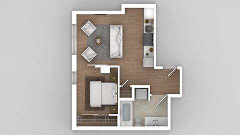 a floor plan of a bedroom with a bathroom and a living room