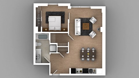 a floor plan of a house with a bedroom and a living room