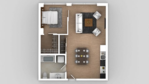 a floor plan of a house with a bedroom and a living room