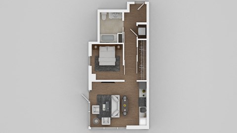 a floor plan of a small apartment with a bedroom and a living room