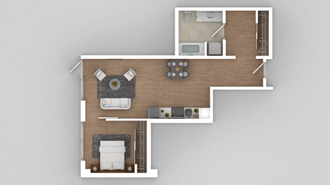 a floor plan of a house with a bedroom and a living room