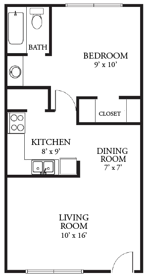 1 Bed 1 Bath Floor Plan 1