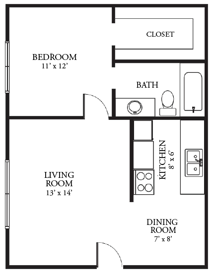 1 Bed 1 Bath B Floor Plan 2