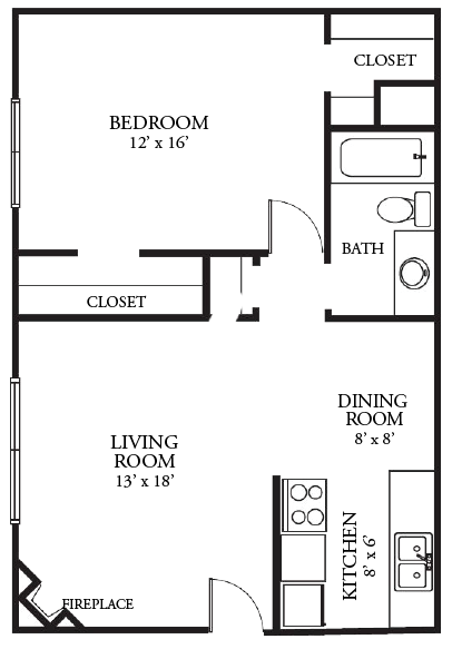 1 Bed 1 Bath C Floor Plan 3