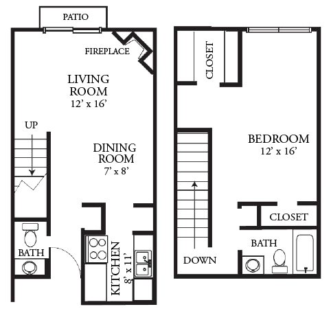 1 Bed 1.5 Bath Floor Plan 4
