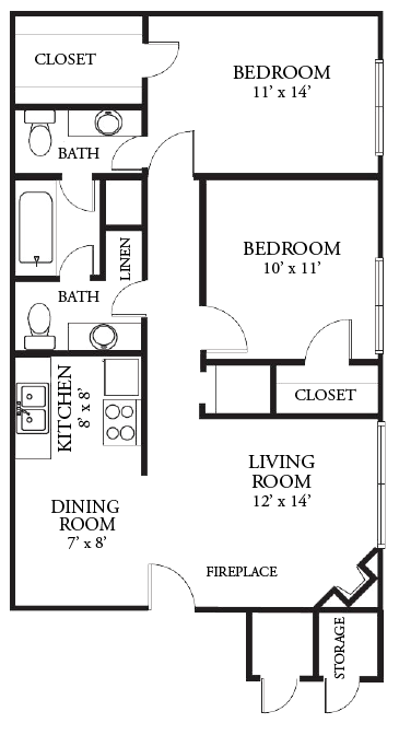 2 Bed 1.5 Bath Floor Plan 5