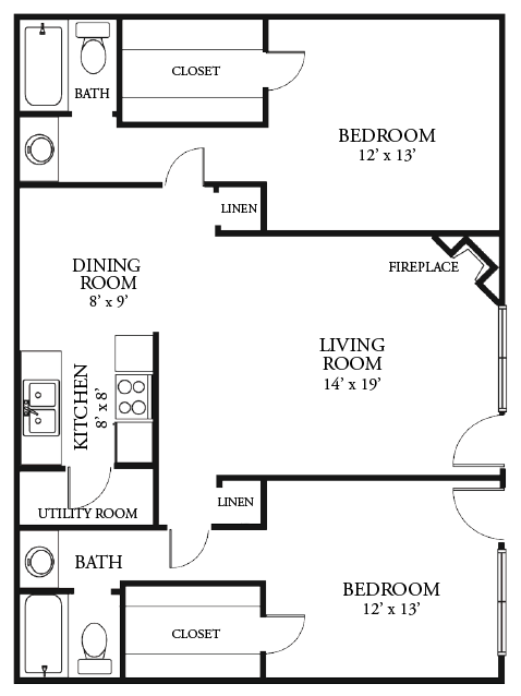 2 Bed 2 Bath Floor Plan 6