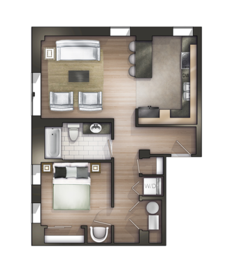 One Bedroom Floor Plan 1