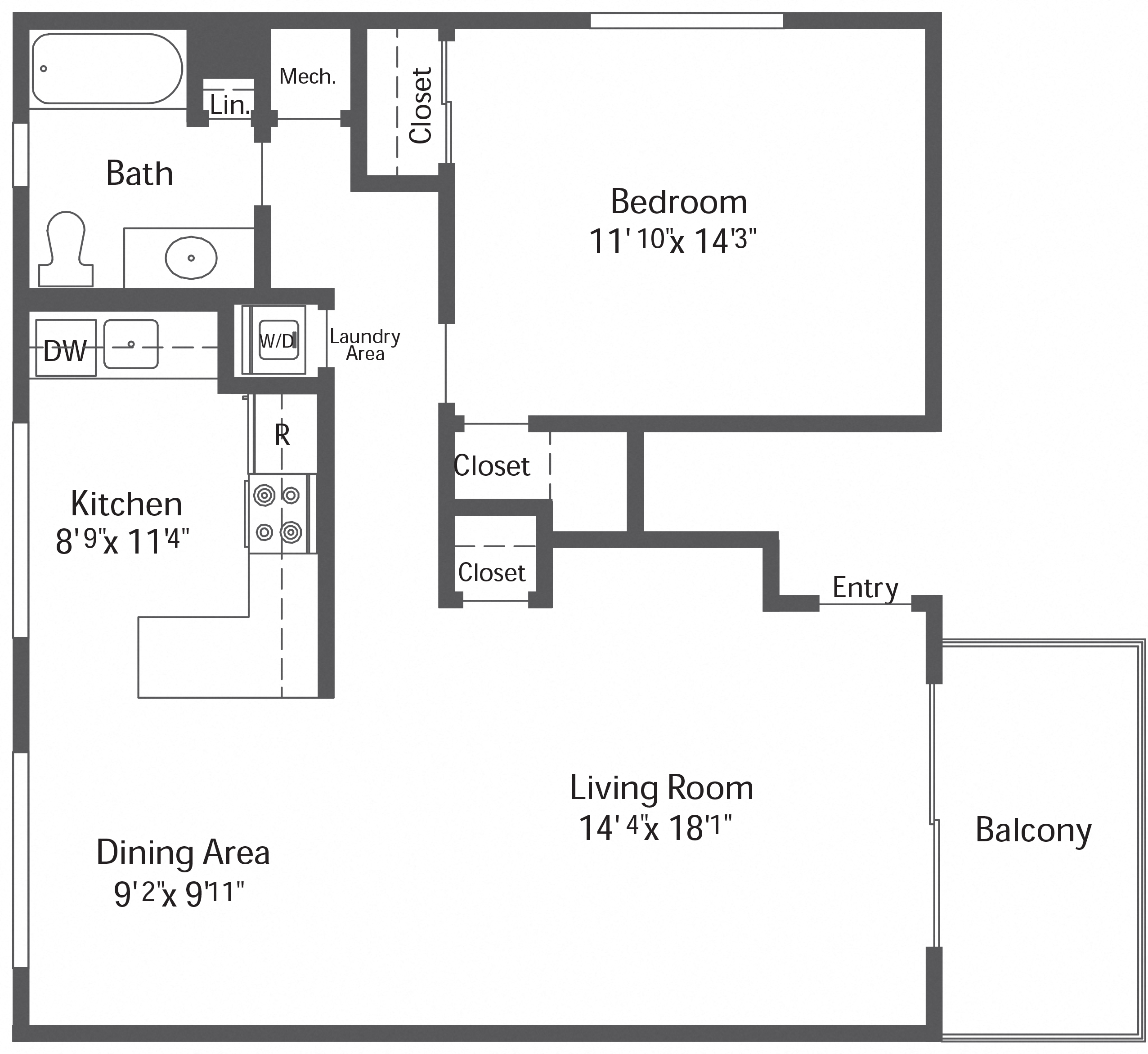 1BR 1BA (780sf)