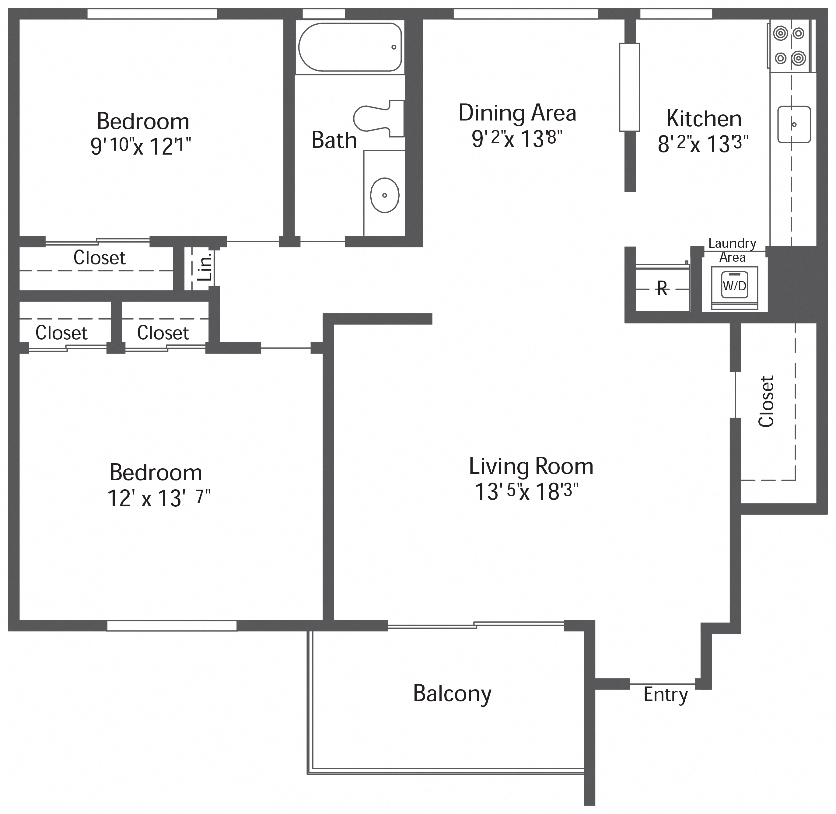 2BR 1BA (960sf)
